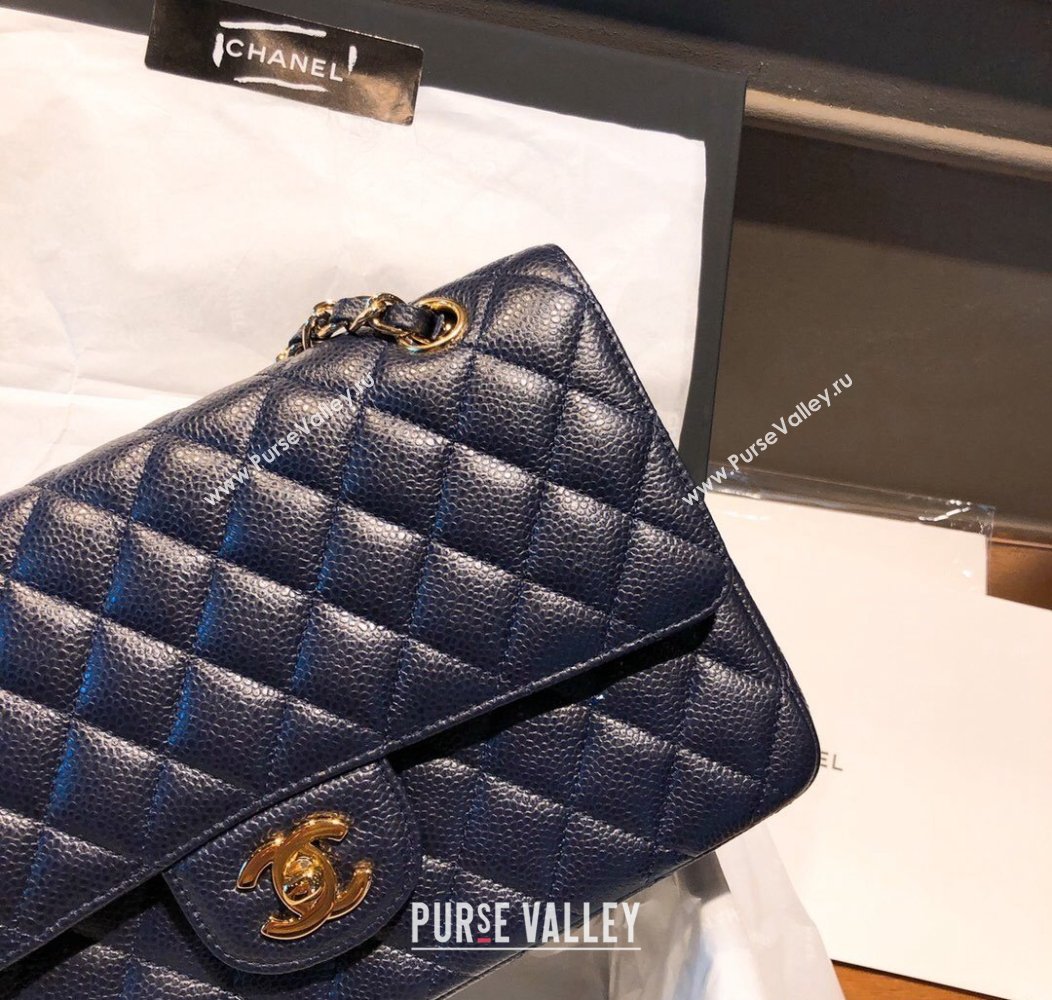 Chanel Caviar Grained Calfskin Classic Medium Flap Bag A01112 Dark Blue 2024 TOP (SM-241209065)