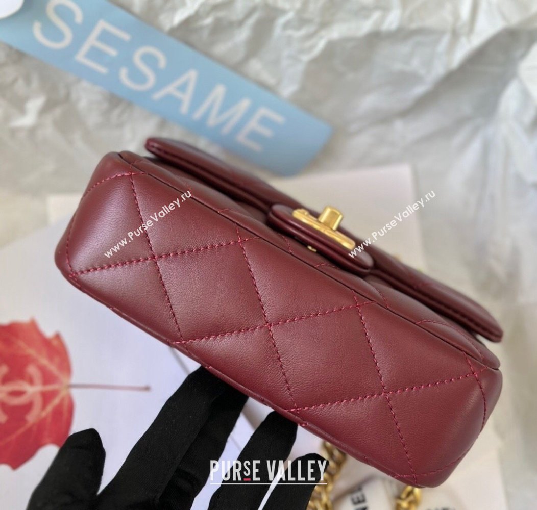 Chanel Lambskin Mini Square Flap Bag with Heart Chain AS3829 Burgundy 2024 (SM-241209020)