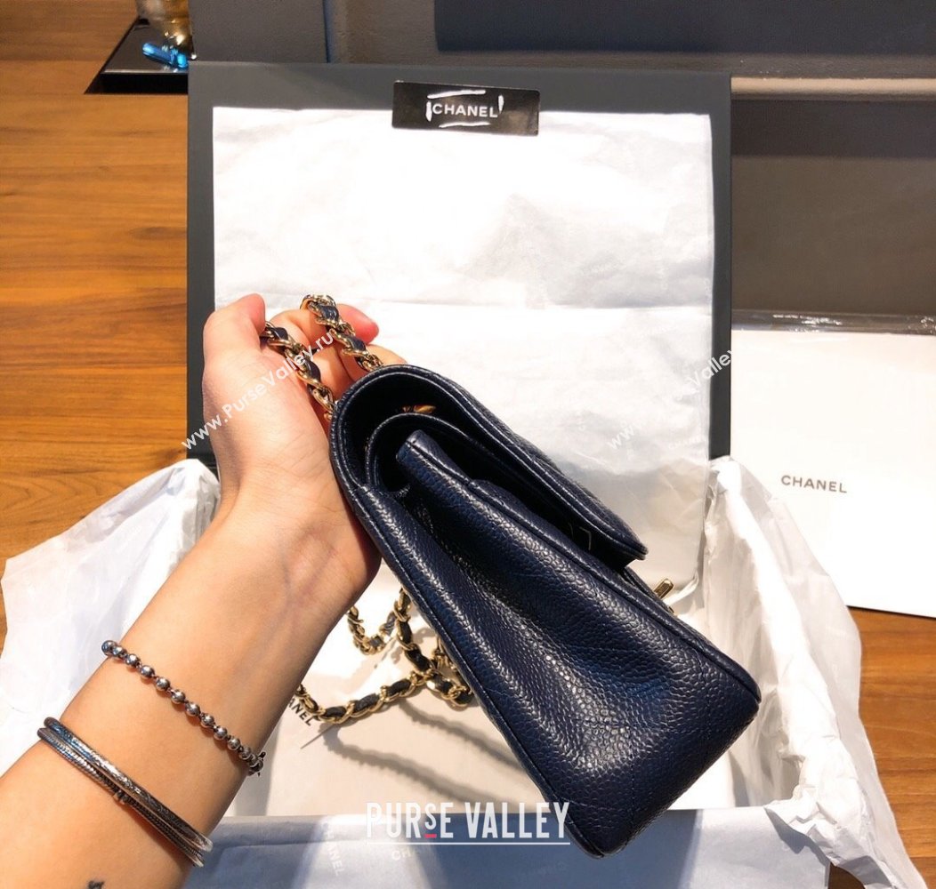 Chanel Caviar Grained Calfskin Classic Medium Flap Bag A01112 Dark Blue 2024 TOP (SM-241209065)