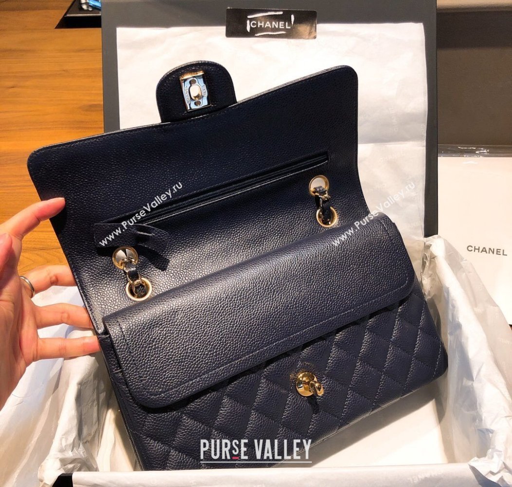 Chanel Caviar Grained Calfskin Classic Medium Flap Bag A01112 Dark Blue 2024 TOP (SM-241209065)