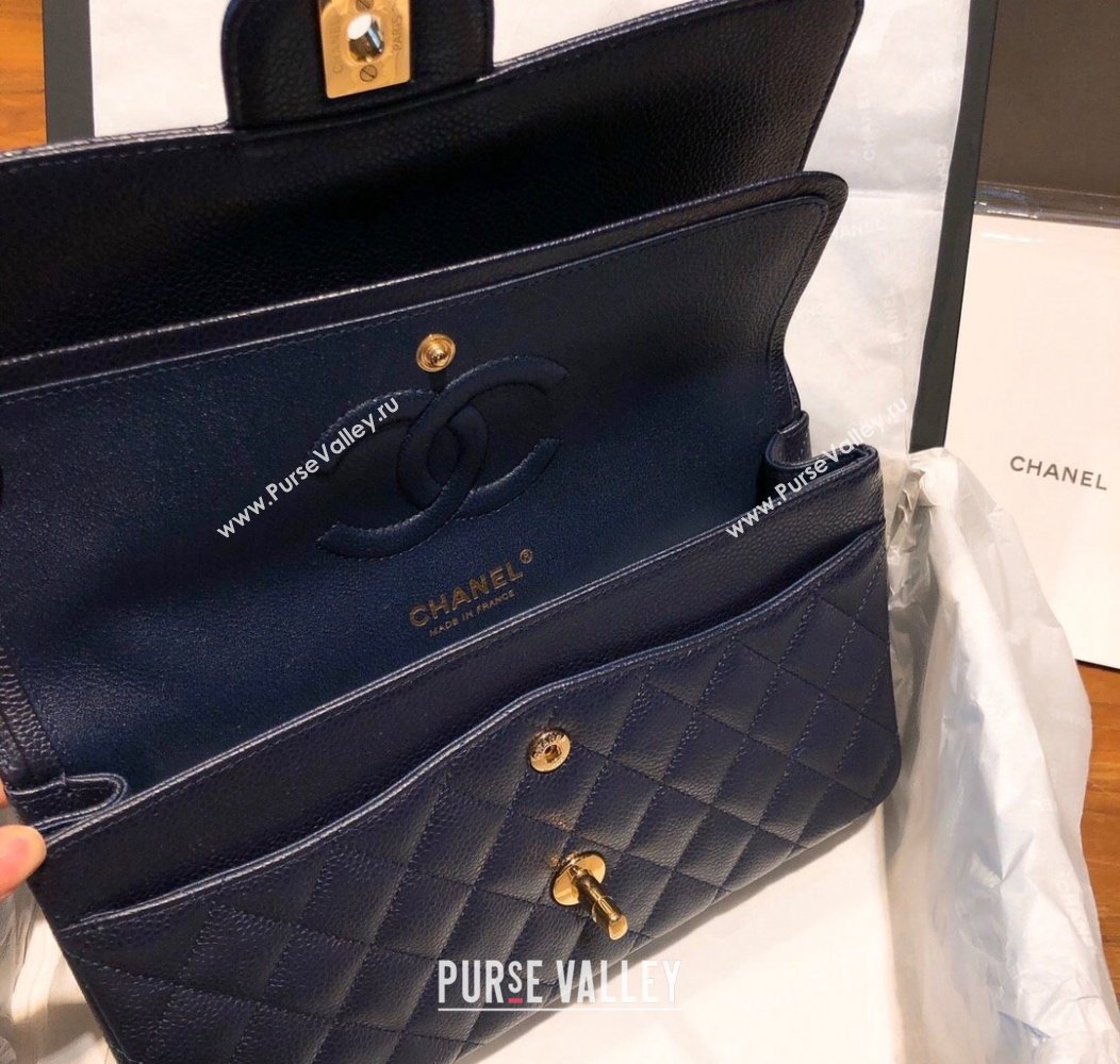 Chanel Caviar Grained Calfskin Classic Medium Flap Bag A01112 Dark Blue 2024 TOP (SM-241209065)