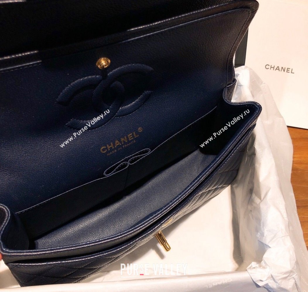 Chanel Caviar Grained Calfskin Classic Medium Flap Bag A01112 Dark Blue 2024 TOP (SM-241209065)