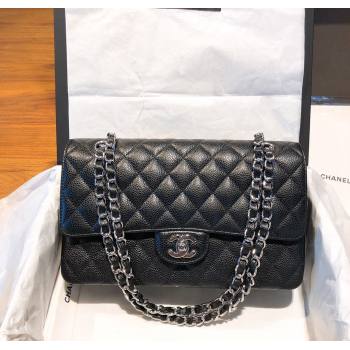 Chanel Caviar Grained Calfskin Classic Medium Flap Bag A01112 Black/Silver 2024 TOP (SM-241209066)