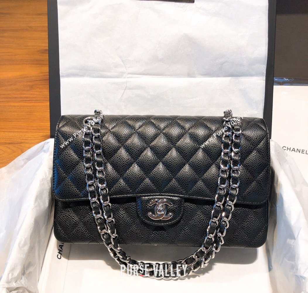 Chanel Caviar Grained Calfskin Classic Medium Flap Bag A01112 Black/Silver 2024 TOP (SM-241209066)