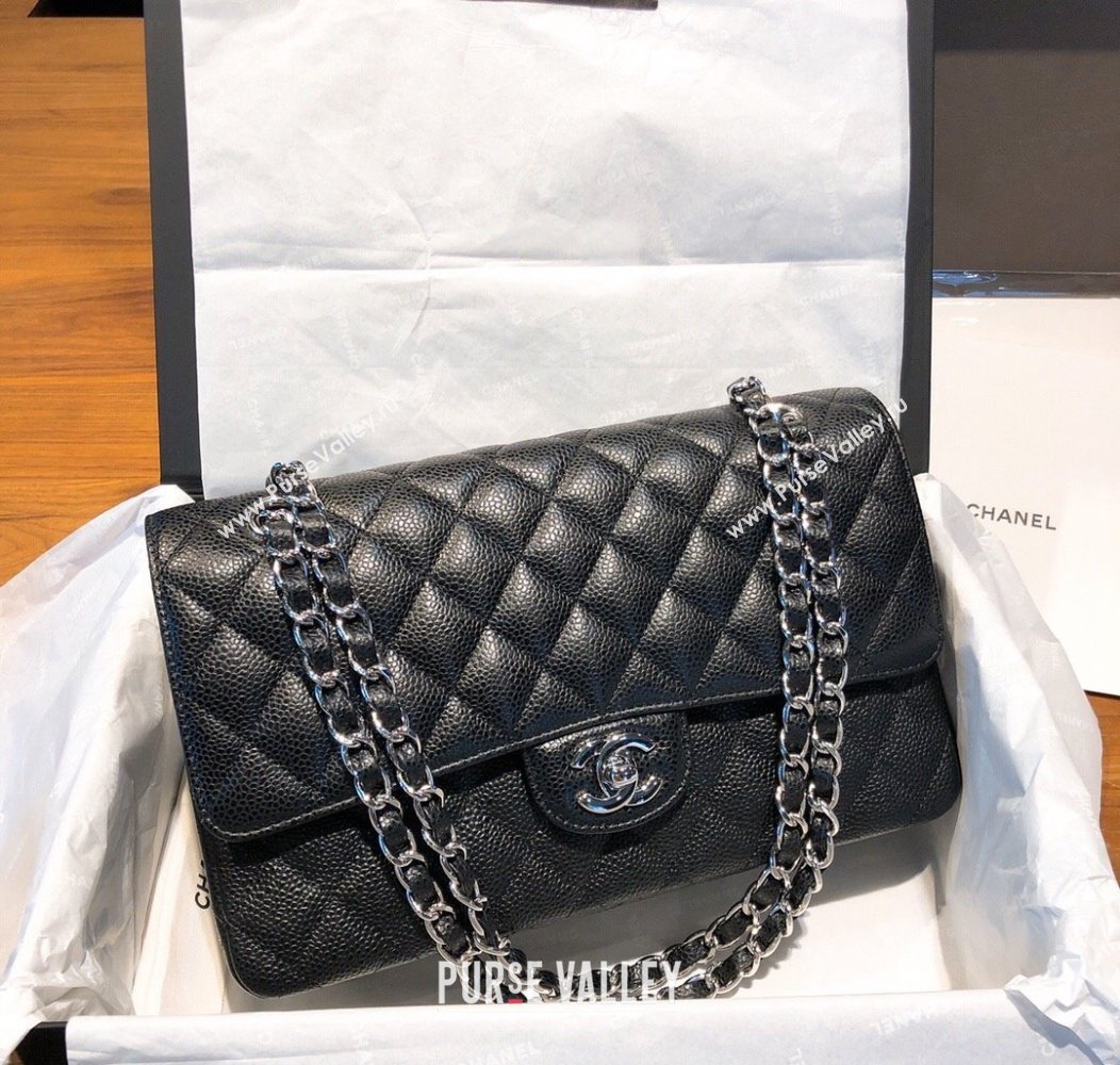 Chanel Caviar Grained Calfskin Classic Medium Flap Bag A01112 Black/Silver 2024 TOP (SM-241209066)