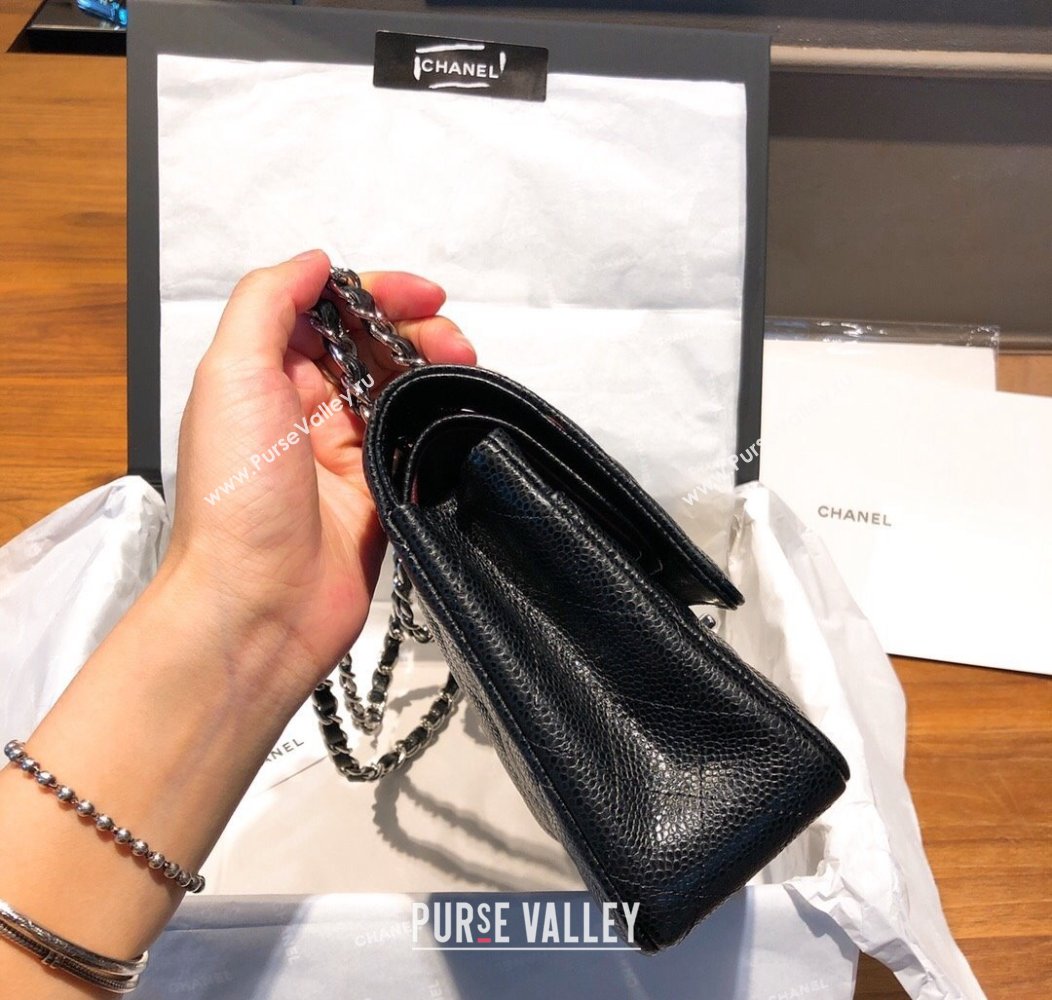Chanel Caviar Grained Calfskin Classic Medium Flap Bag A01112 Black/Silver 2024 TOP (SM-241209066)