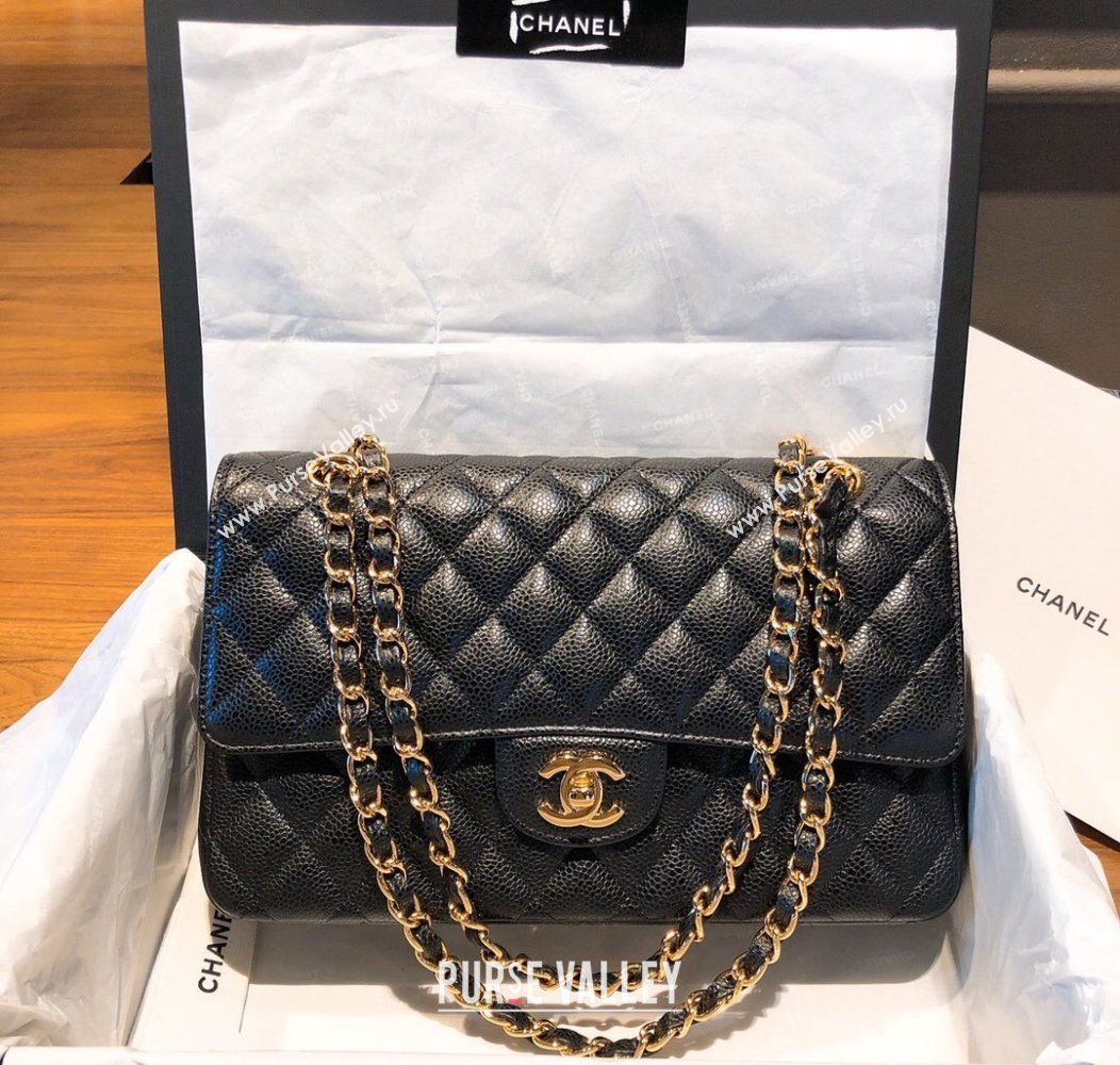 Chanel Caviar Grained Calfskin Classic Medium Flap Bag A01112 Black/Gold 2024 TOP (SM-241209067)