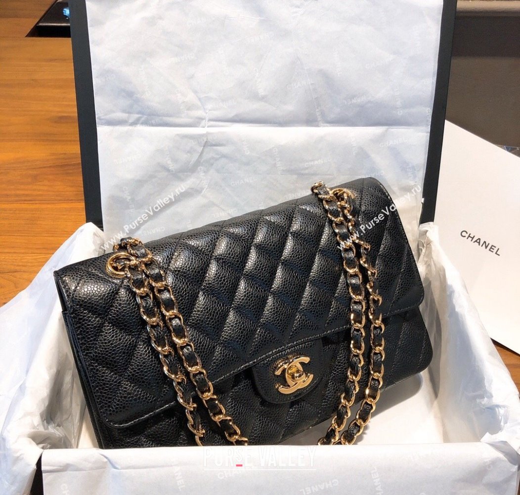 Chanel Caviar Grained Calfskin Classic Medium Flap Bag A01112 Black/Gold 2024 TOP (SM-241209067)