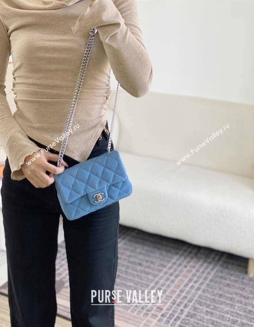 Chanel Washed Denim Mini Flap Bag with Heart Chain AS3828 Light Blue 2024 (SM-241209011)