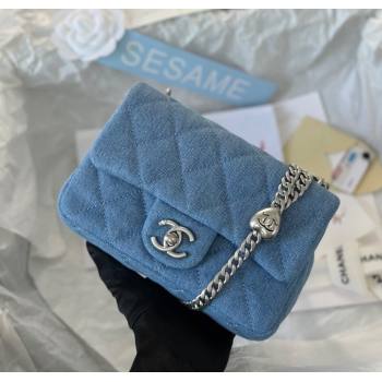 Chanel Washed Denim Mini Flap Bag with Heart Chain AS3828 Light Blue 2024 (SM-241209011)