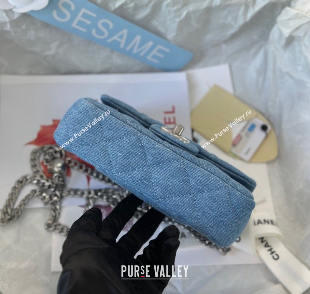 Chanel Washed Denim Mini Flap Bag with Heart Chain AS3828 Light Blue 2024 (SM-241209011)