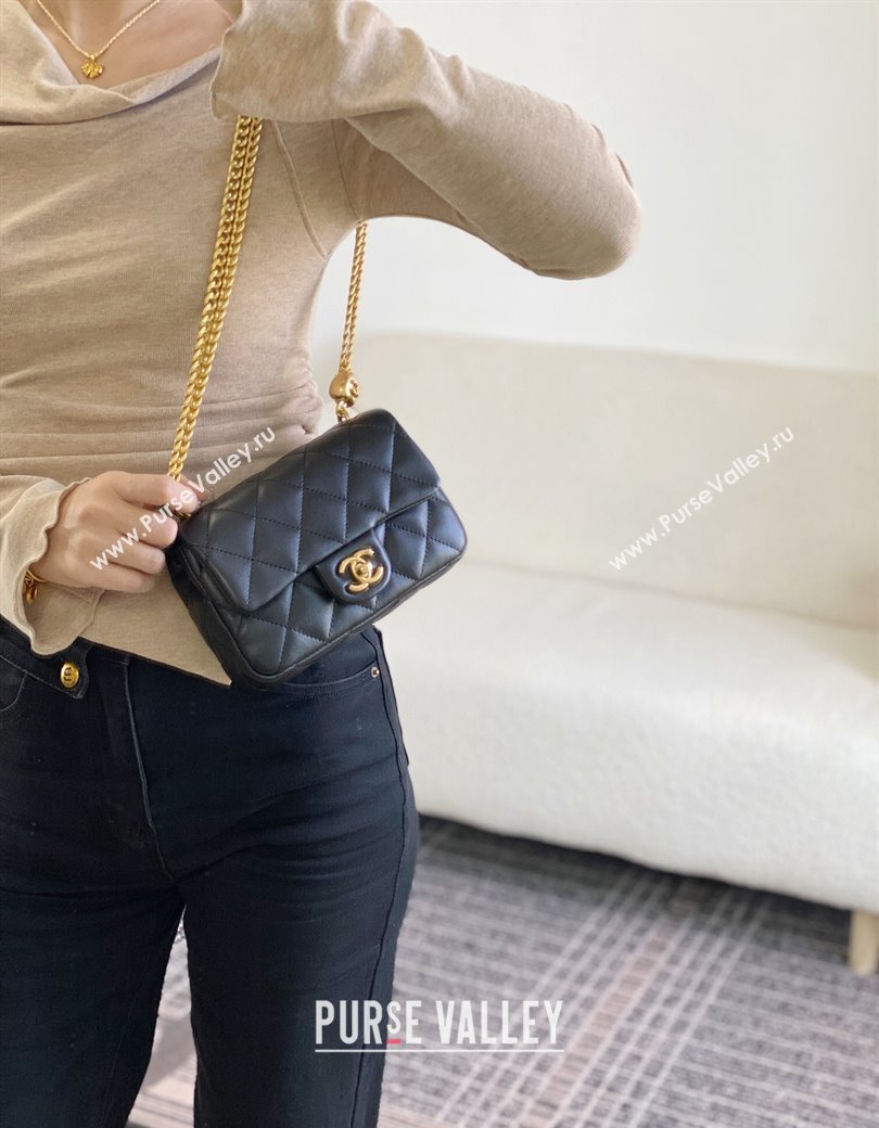 Chanel Lambskin Mini Flap Bag with Heart Chain AS3828 Black 2024 (SM-241209012)