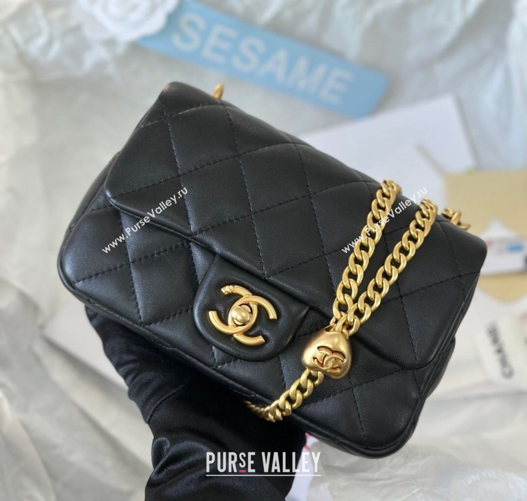 Chanel Lambskin Mini Flap Bag with Heart Chain AS3828 Black 2024 (SM-241209012)