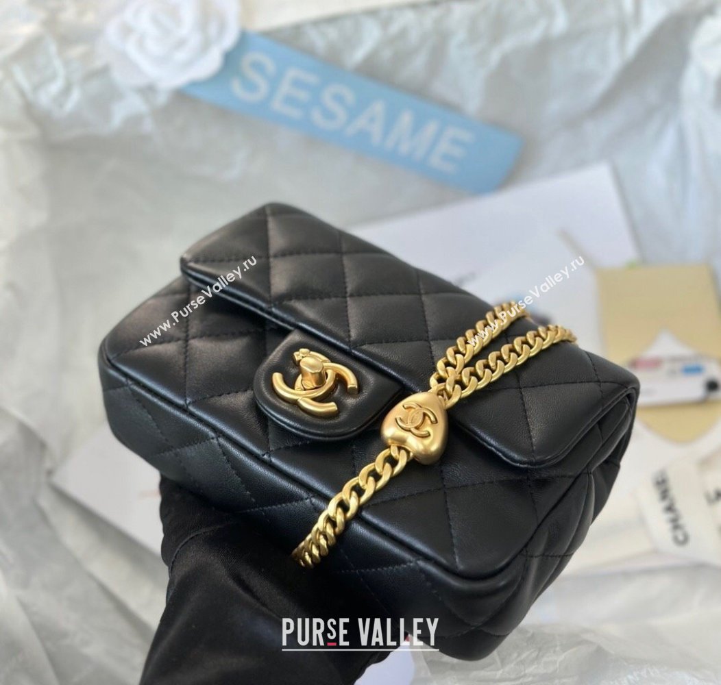 Chanel Lambskin Mini Flap Bag with Heart Chain AS3828 Black 2024 (SM-241209012)