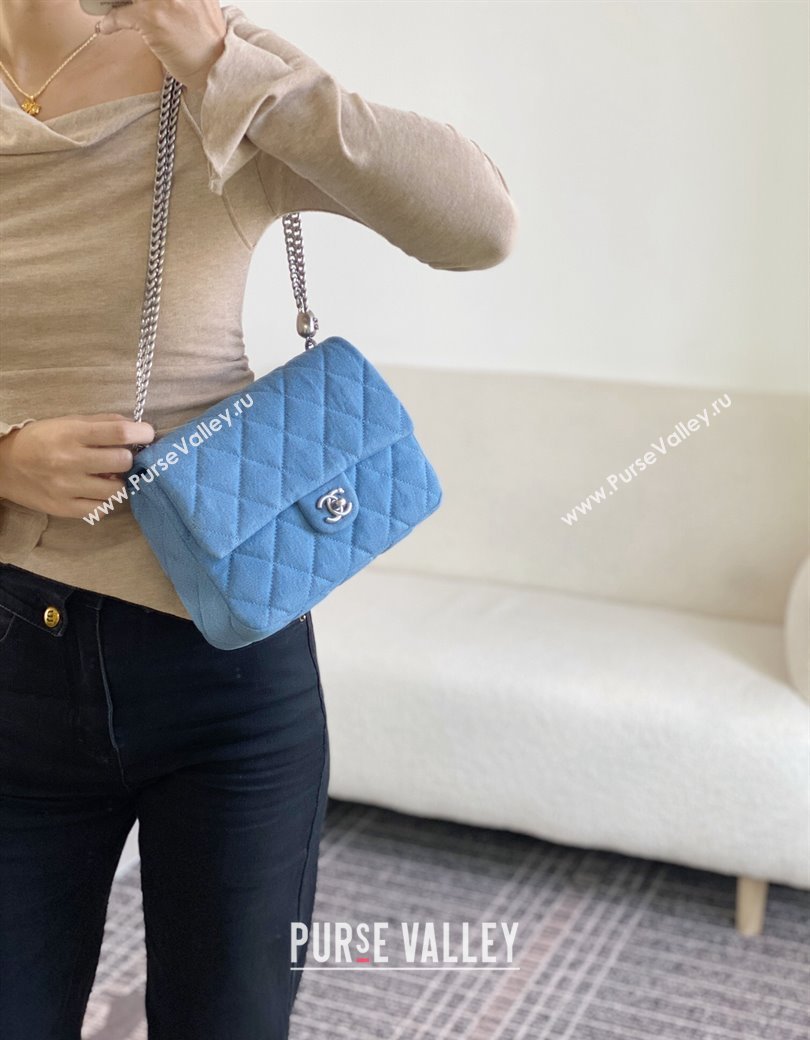 Chanel Washed Denim Medium Flap Bag with Heart Chain AS3821 Light Blue 2024 (SM-241209021)