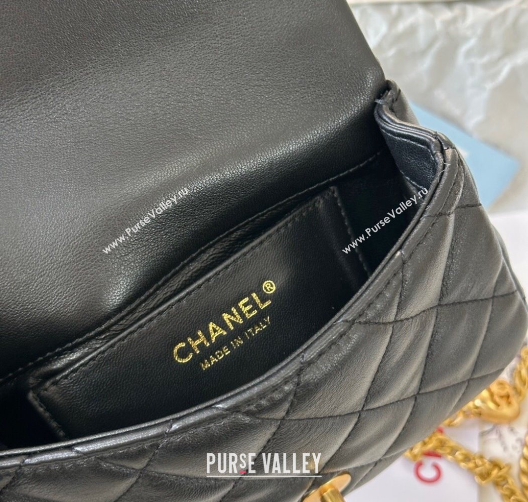 Chanel Lambskin Mini Flap Bag with Heart Chain AS3828 Black 2024 (SM-241209012)