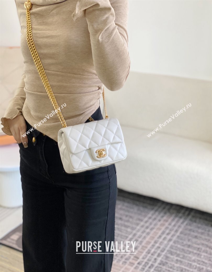 Chanel Lambskin Mini Flap Bag with Heart Chain AS3828 White 2024 (SM-241209013)