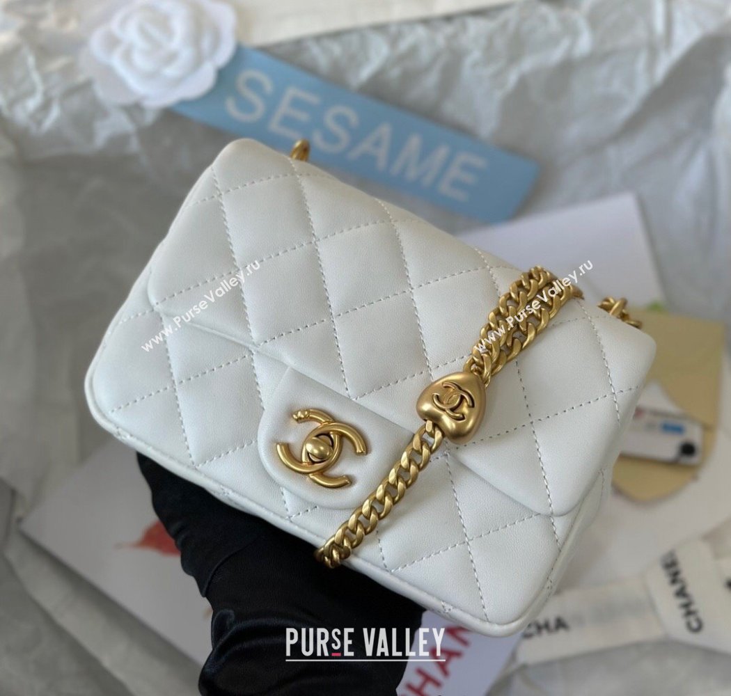 Chanel Lambskin Mini Flap Bag with Heart Chain AS3828 White 2024 (SM-241209013)