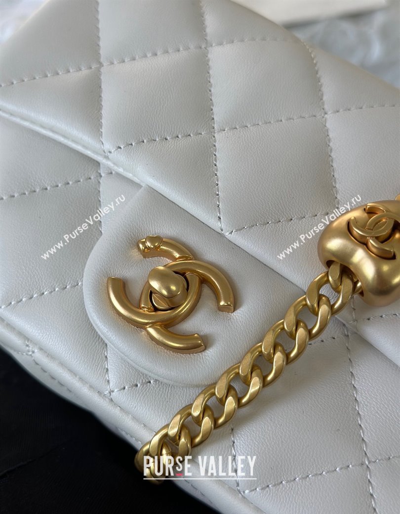 Chanel Lambskin Mini Flap Bag with Heart Chain AS3828 White 2024 (SM-241209013)