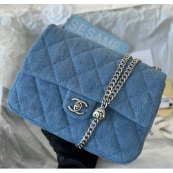 Chanel Washed Denim Medium Flap Bag with Heart Chain AS3821 Light Blue 2024 (SM-241209021)