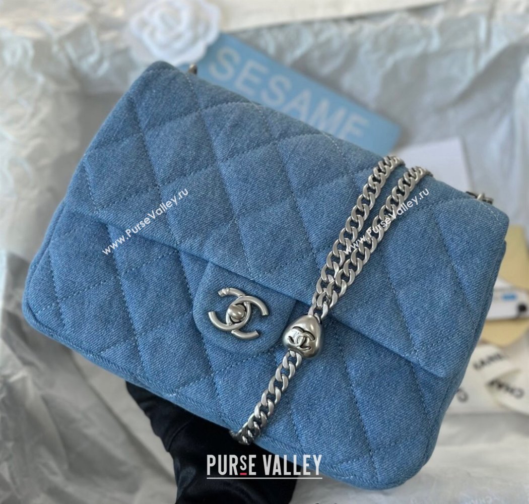 Chanel Washed Denim Medium Flap Bag with Heart Chain AS3821 Light Blue 2024 (SM-241209021)