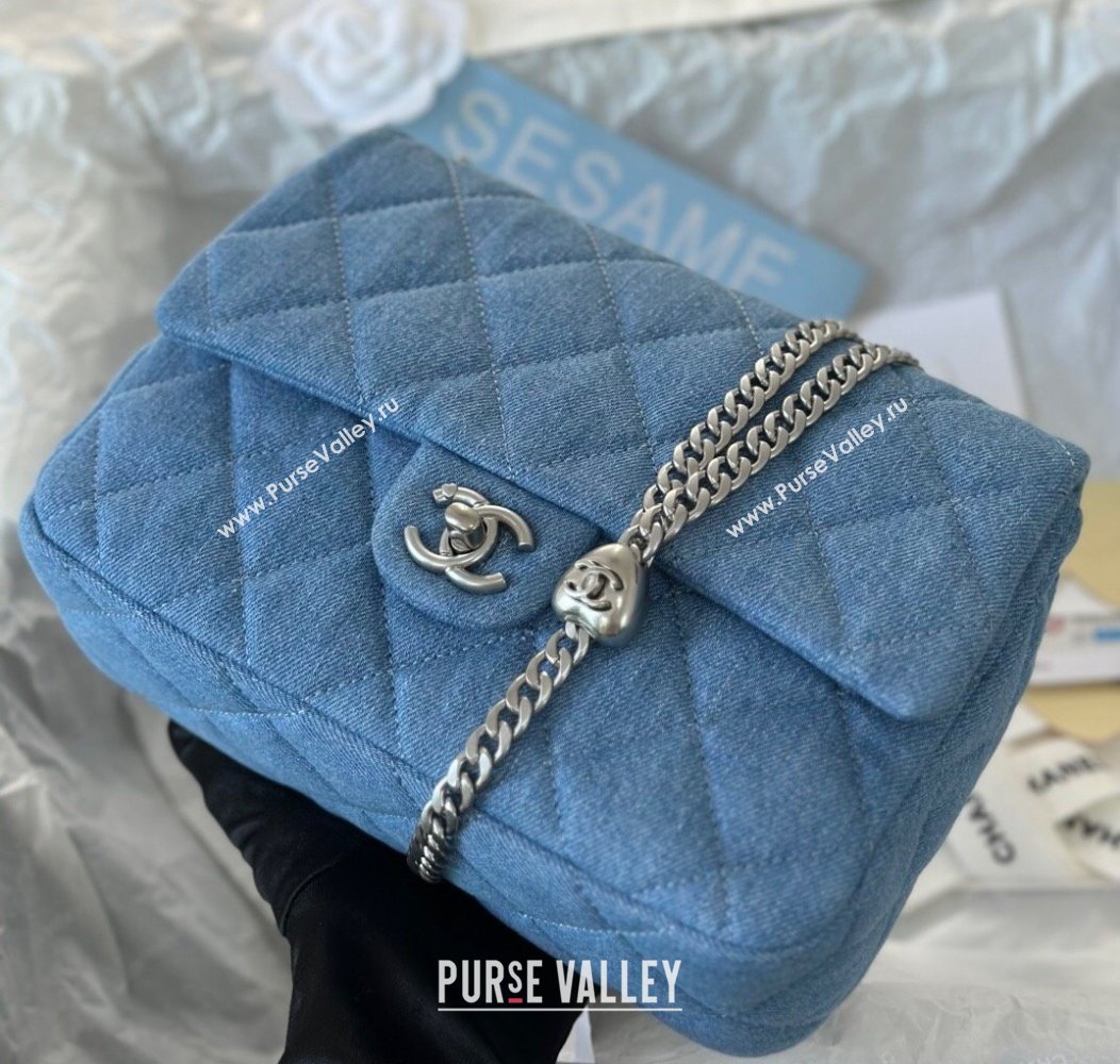 Chanel Washed Denim Medium Flap Bag with Heart Chain AS3821 Light Blue 2024 (SM-241209021)