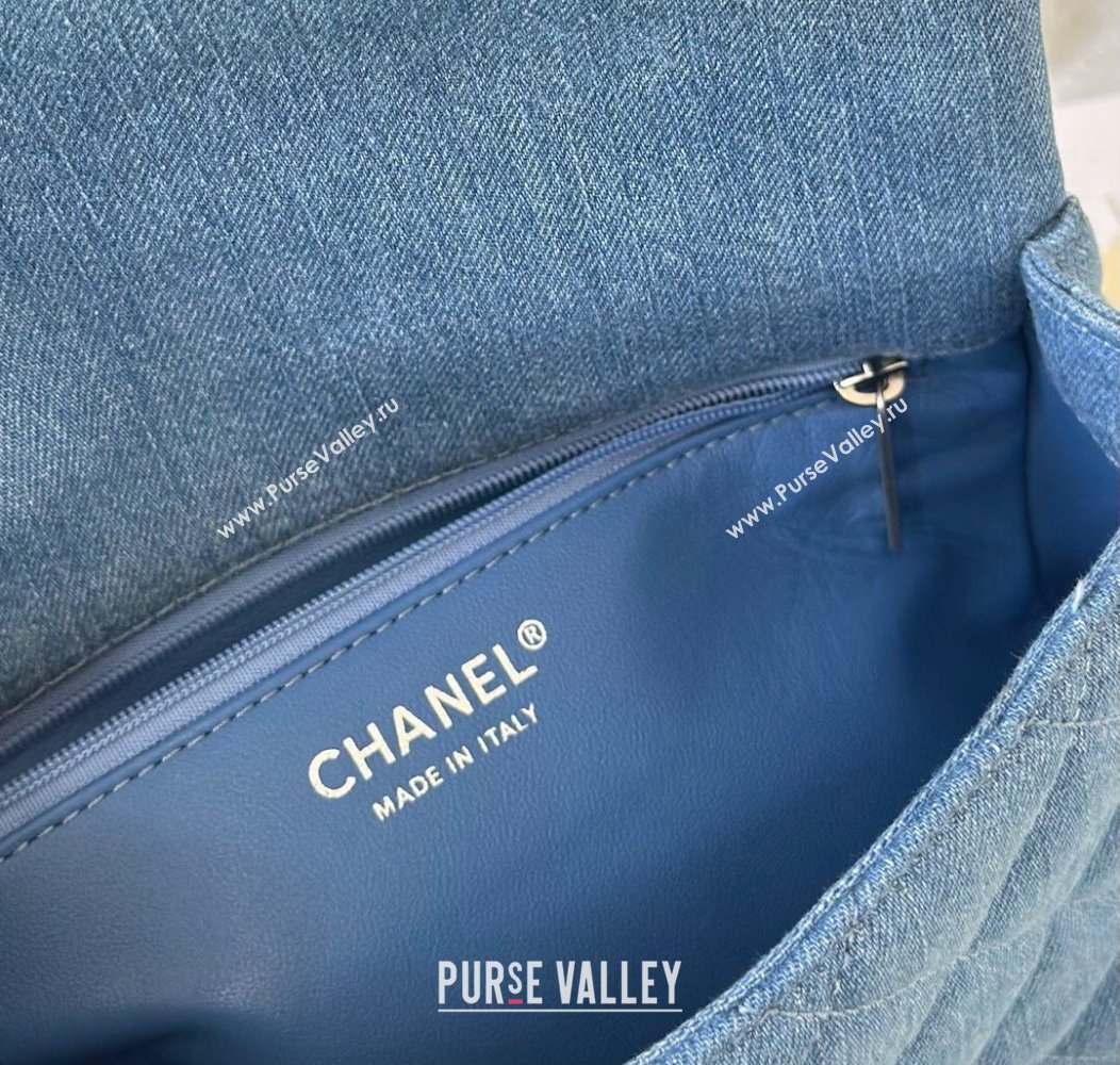 Chanel Washed Denim Medium Flap Bag with Heart Chain AS3821 Light Blue 2024 (SM-241209021)