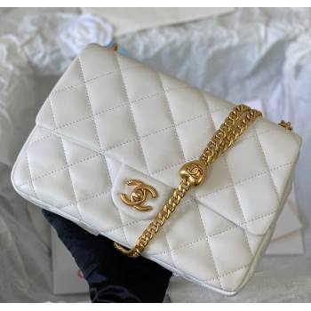 Chanel Lambskin Medium Flap Bag with Heart Chain AS3821 White 2024 (SM-241209023)