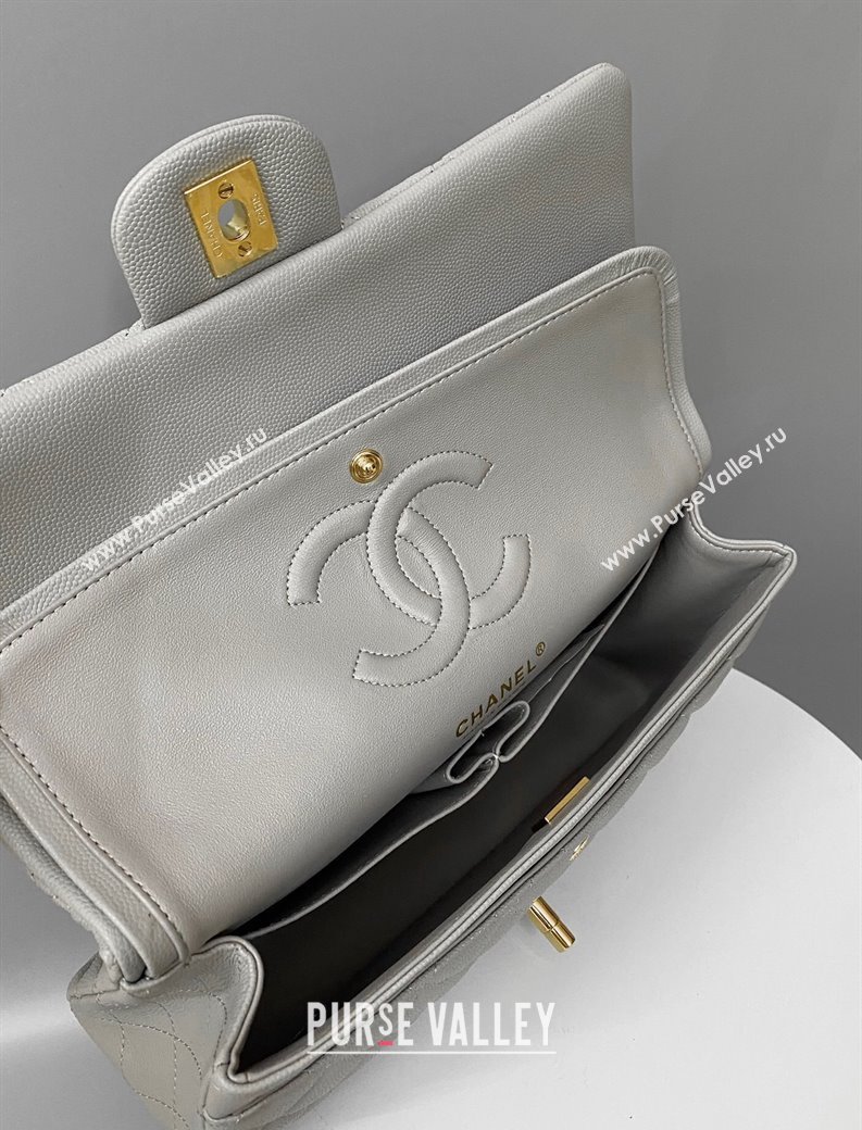 Chanel Classic Grained Calfskin Medium Flap Bag A01112 Grey/Gold 2024 1209 (YD-241209010)