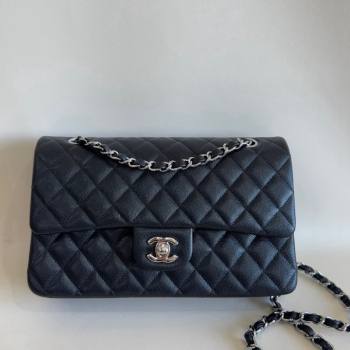 Chanel Classic Grained Calfskin Medium Flap Bag A01112 Black/Silver 2024 1209 (YD-241209002)