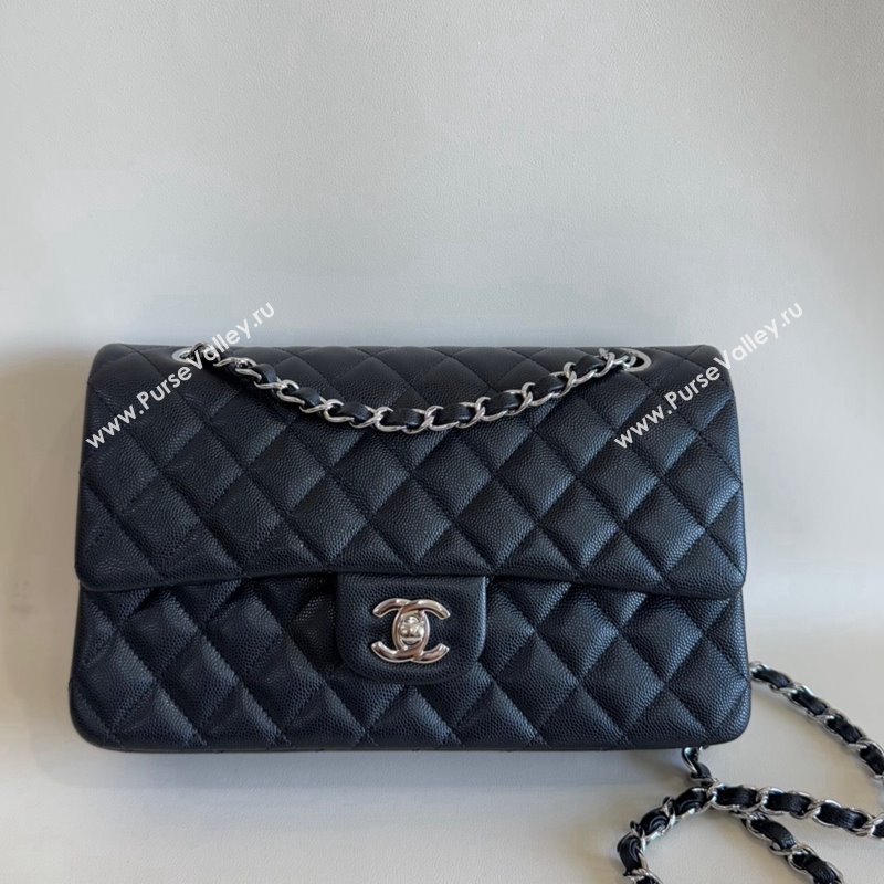 Chanel Classic Grained Calfskin Medium Flap Bag A01112 Black/Silver 2024 1209 (YD-241209002)