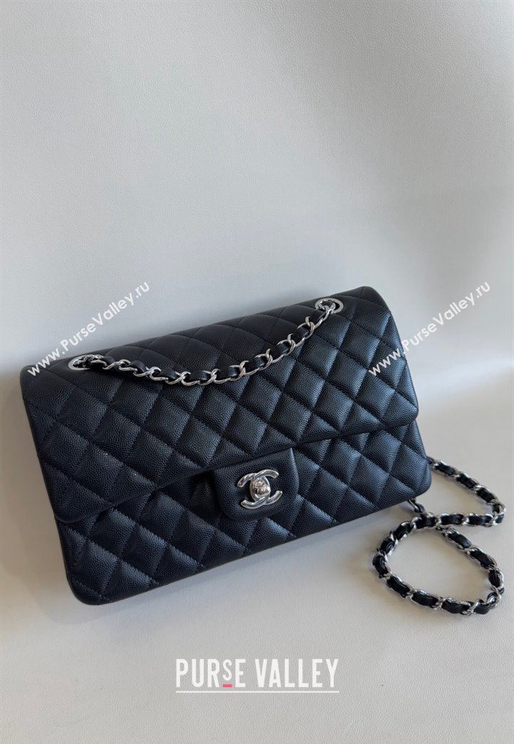 Chanel Classic Grained Calfskin Medium Flap Bag A01112 Black/Silver 2024 1209 (YD-241209002)