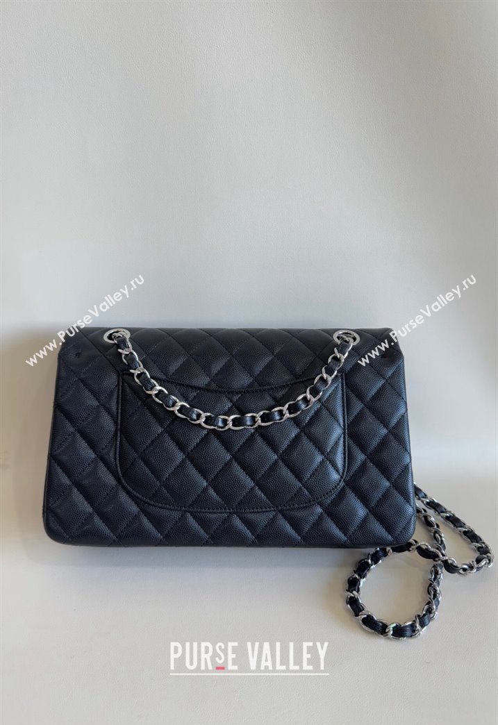 Chanel Classic Grained Calfskin Medium Flap Bag A01112 Black/Silver 2024 1209 (YD-241209002)