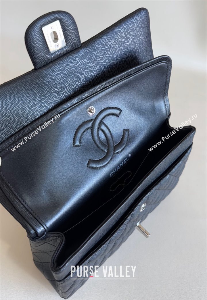 Chanel Classic Grained Calfskin Medium Flap Bag A01112 Black/Silver 2024 1209 (YD-241209002)