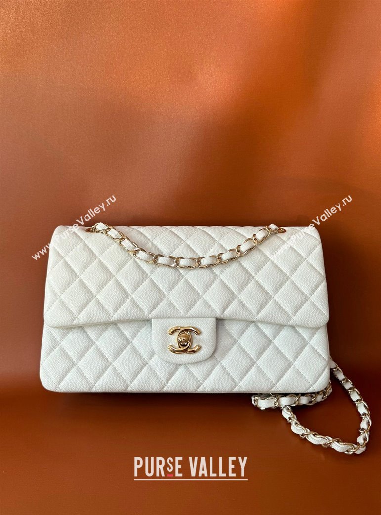 Chanel Classic Grained Calfskin Medium Flap Bag A01112 White/Gold 2024 1209 (YD-241209003)