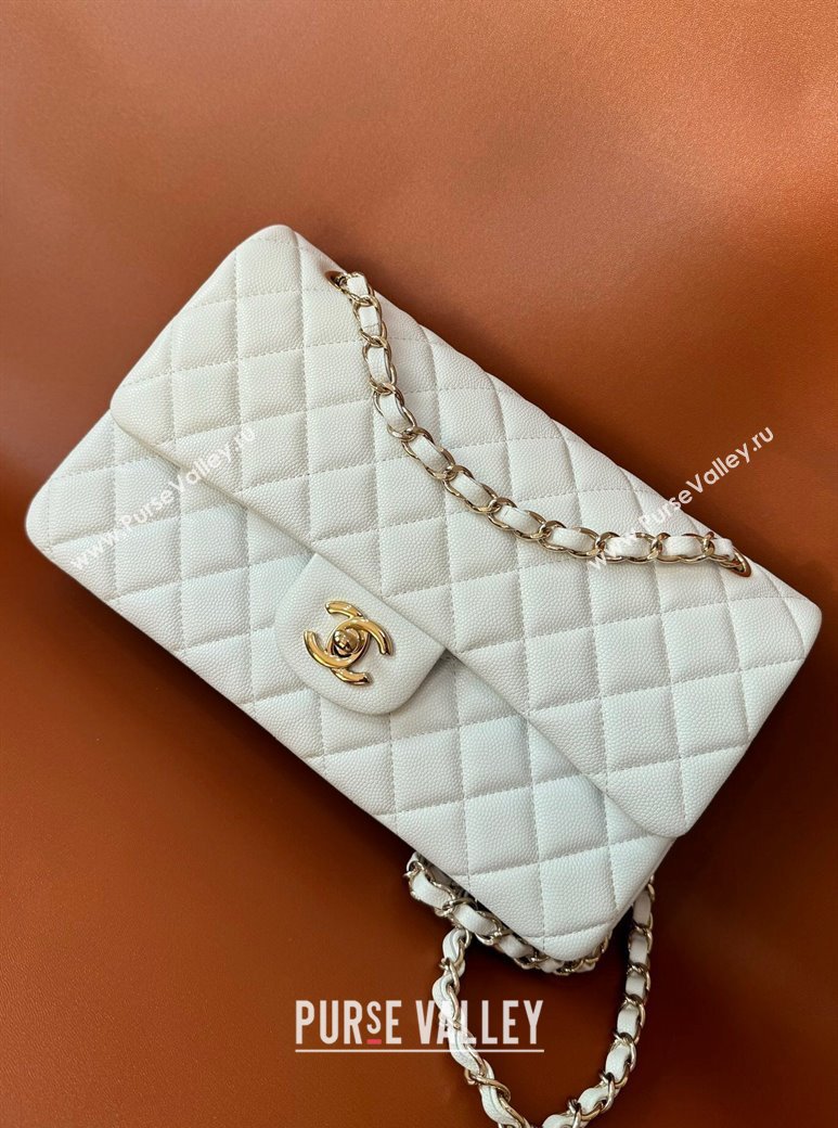 Chanel Classic Grained Calfskin Medium Flap Bag A01112 White/Gold 2024 1209 (YD-241209003)