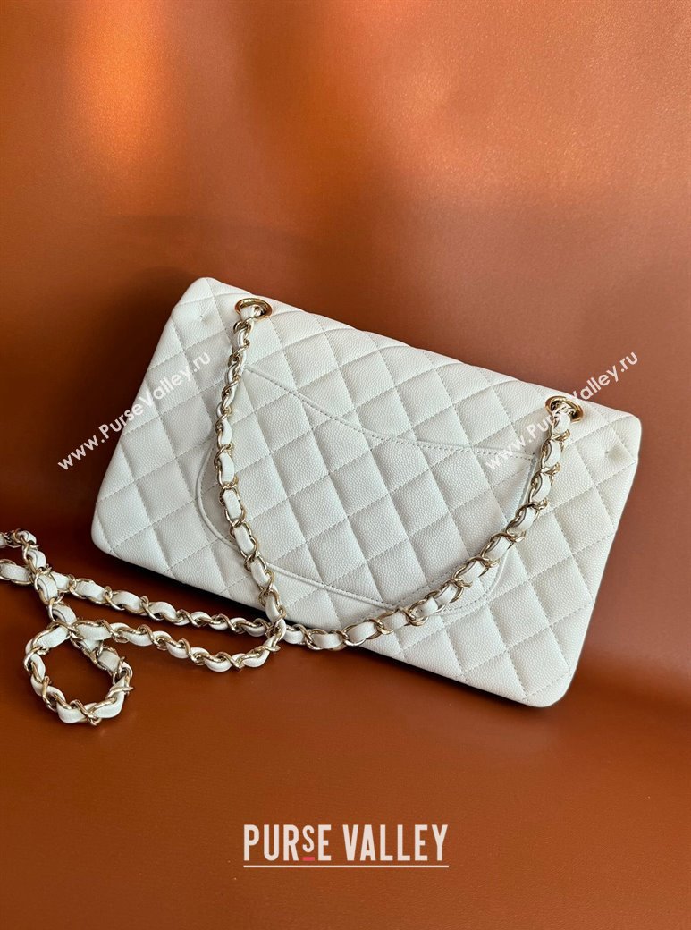 Chanel Classic Grained Calfskin Medium Flap Bag A01112 White/Gold 2024 1209 (YD-241209003)