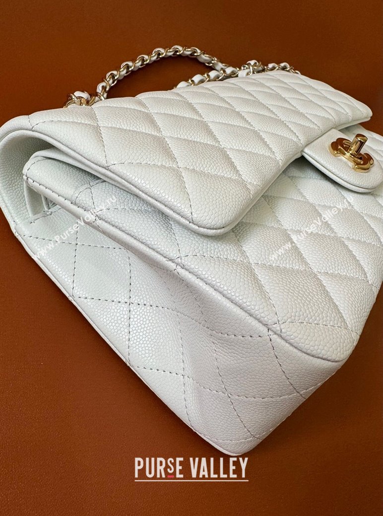 Chanel Classic Grained Calfskin Medium Flap Bag A01112 White/Gold 2024 1209 (YD-241209003)