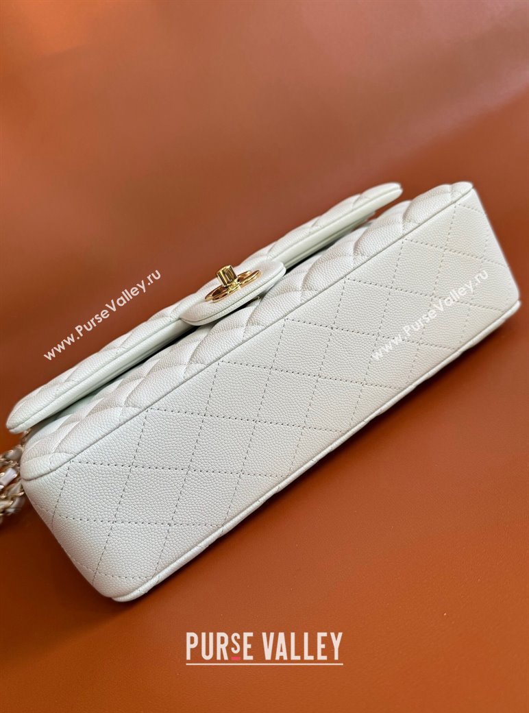 Chanel Classic Grained Calfskin Medium Flap Bag A01112 White/Gold 2024 1209 (YD-241209003)