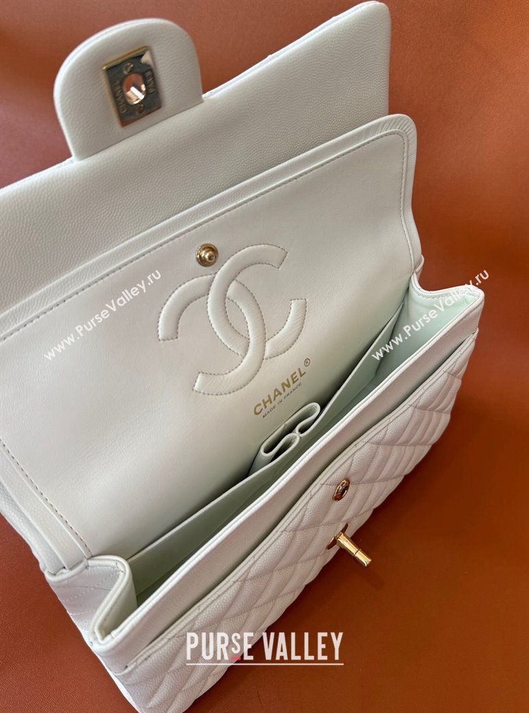 Chanel Classic Grained Calfskin Medium Flap Bag A01112 White/Gold 2024 1209 (YD-241209003)