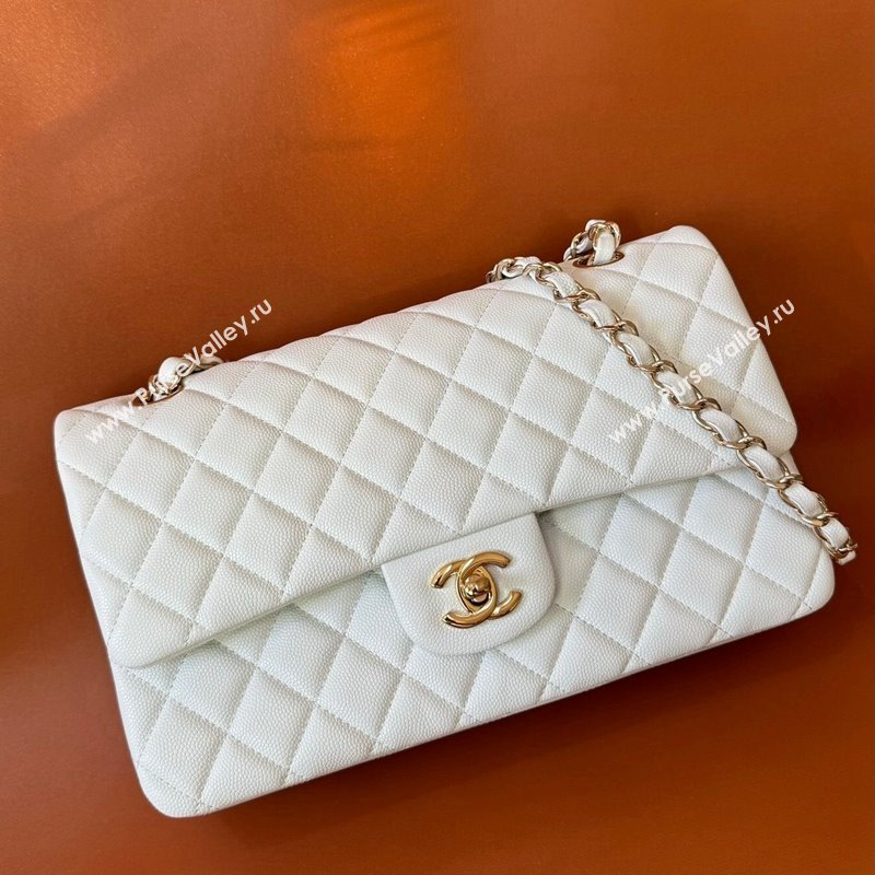 Chanel Classic Grained Calfskin Medium Flap Bag A01112 White/Gold 2024 1209 (YD-241209003)