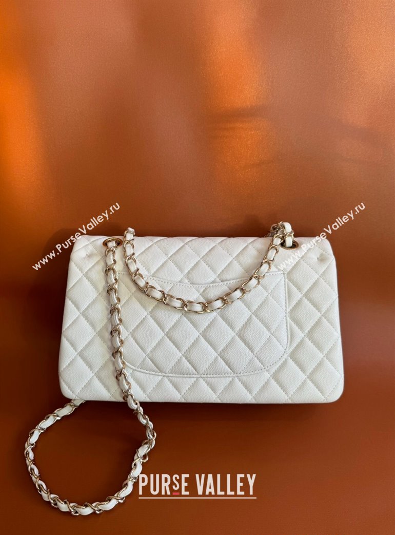 Chanel Classic Grained Calfskin Medium Flap Bag A01112 White/Gold 2024 1209 (YD-241209003)