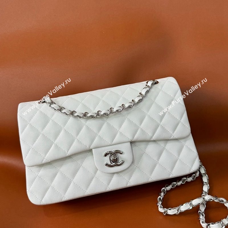 Chanel Classic Grained Calfskin Medium Flap Bag A01112 White/Silver 2024 1209 (YD-241209004)