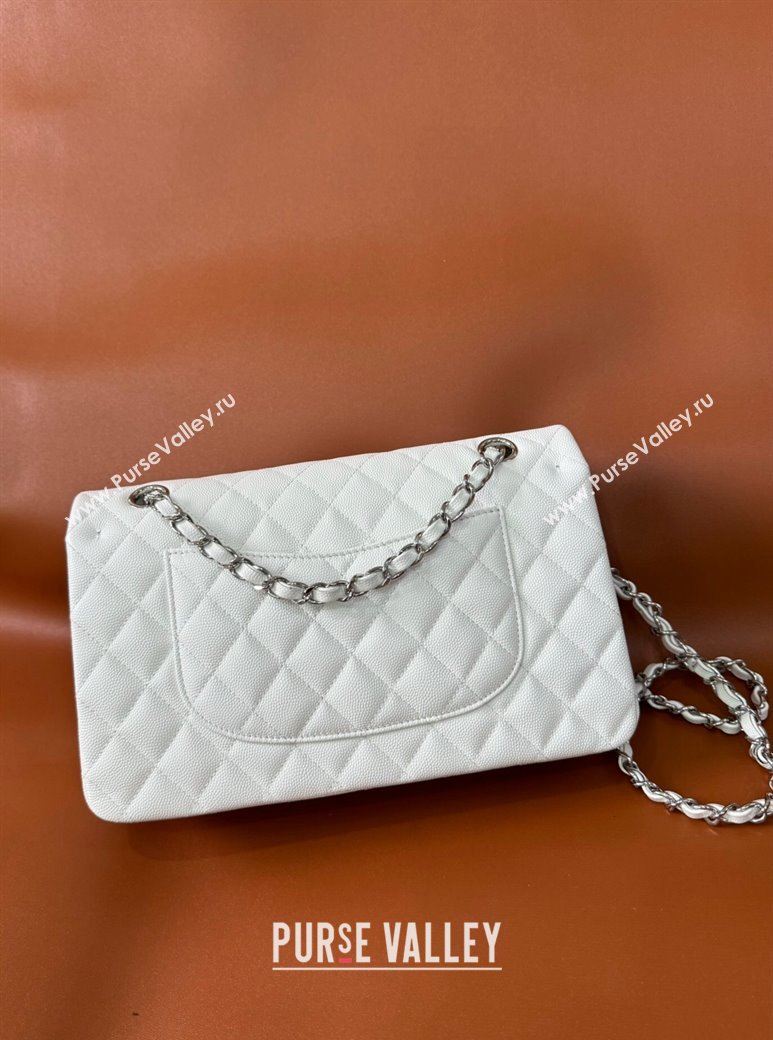 Chanel Classic Grained Calfskin Medium Flap Bag A01112 White/Silver 2024 1209 (YD-241209004)