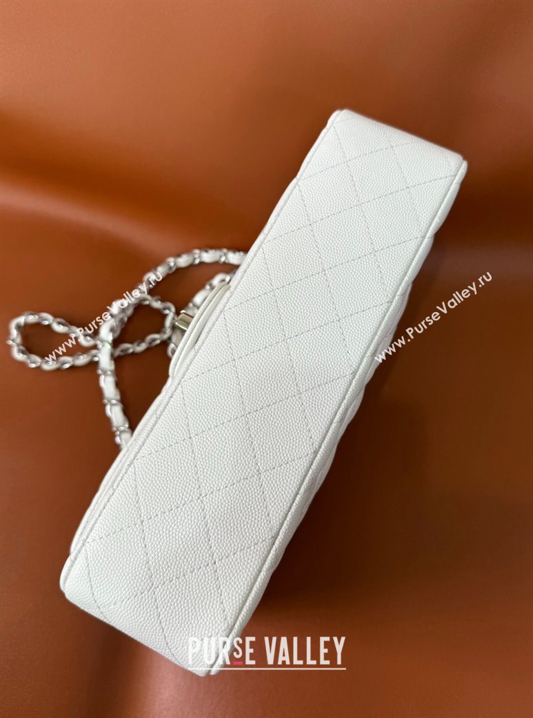 Chanel Classic Grained Calfskin Medium Flap Bag A01112 White/Silver 2024 1209 (YD-241209004)