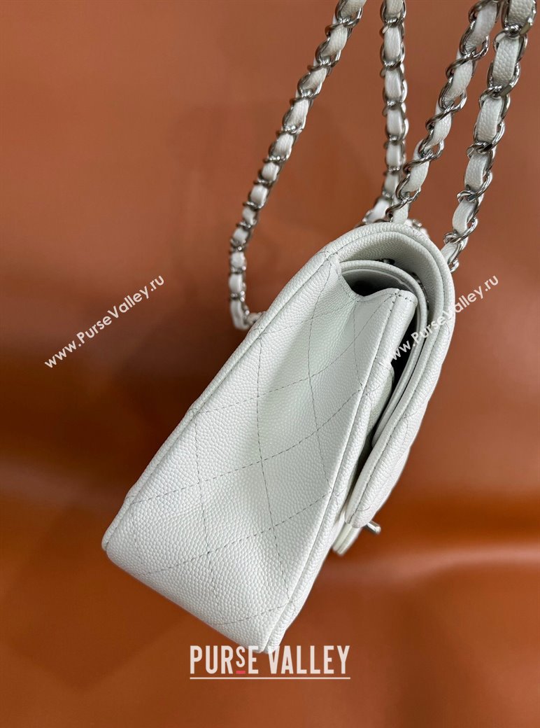 Chanel Classic Grained Calfskin Medium Flap Bag A01112 White/Silver 2024 1209 (YD-241209004)