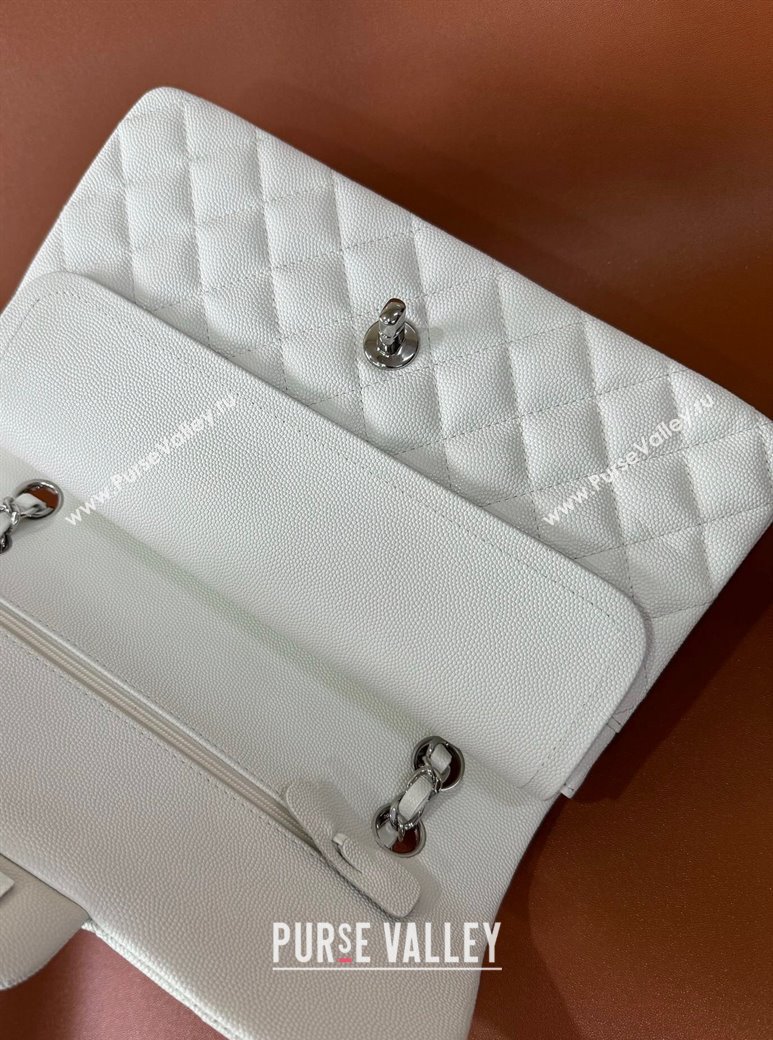 Chanel Classic Grained Calfskin Medium Flap Bag A01112 White/Silver 2024 1209 (YD-241209004)