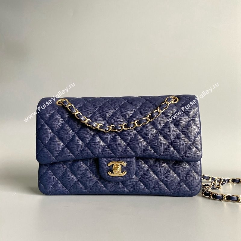 Chanel Classic Grained Calfskin Medium Flap Bag A01112 Dark Blue 2024 1209 (YD-241209005)