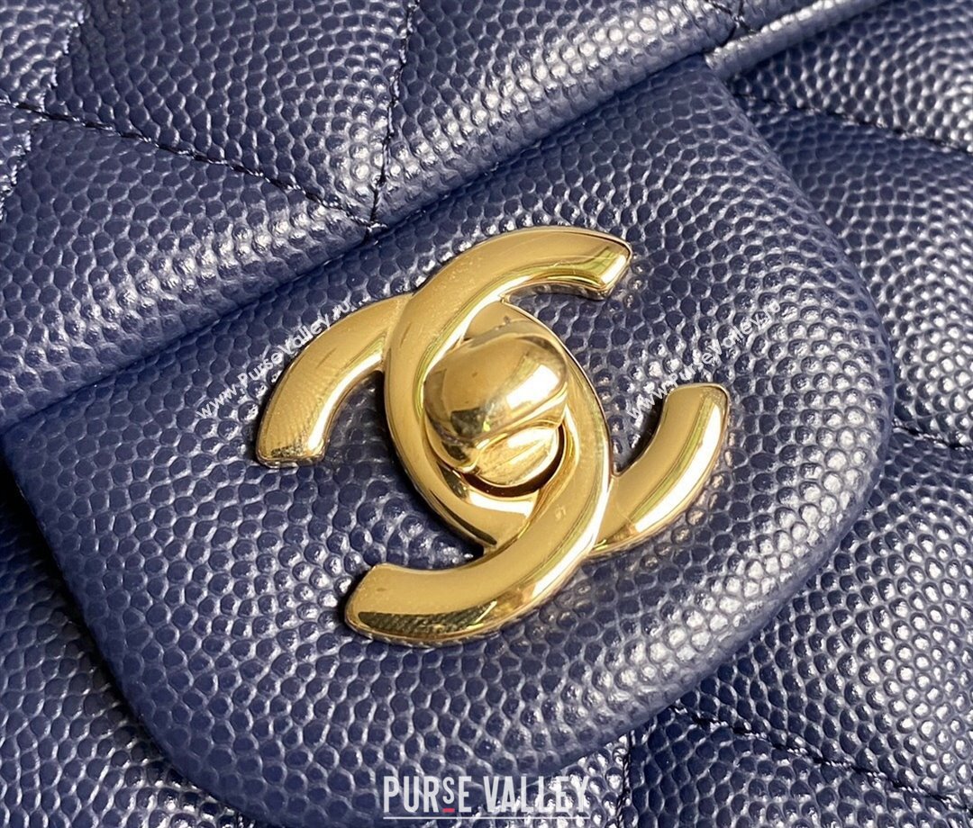 Chanel Classic Grained Calfskin Medium Flap Bag A01112 Dark Blue 2024 1209 (YD-241209005)