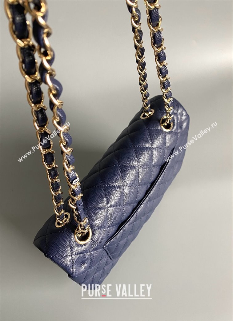 Chanel Classic Grained Calfskin Medium Flap Bag A01112 Dark Blue 2024 1209 (YD-241209005)